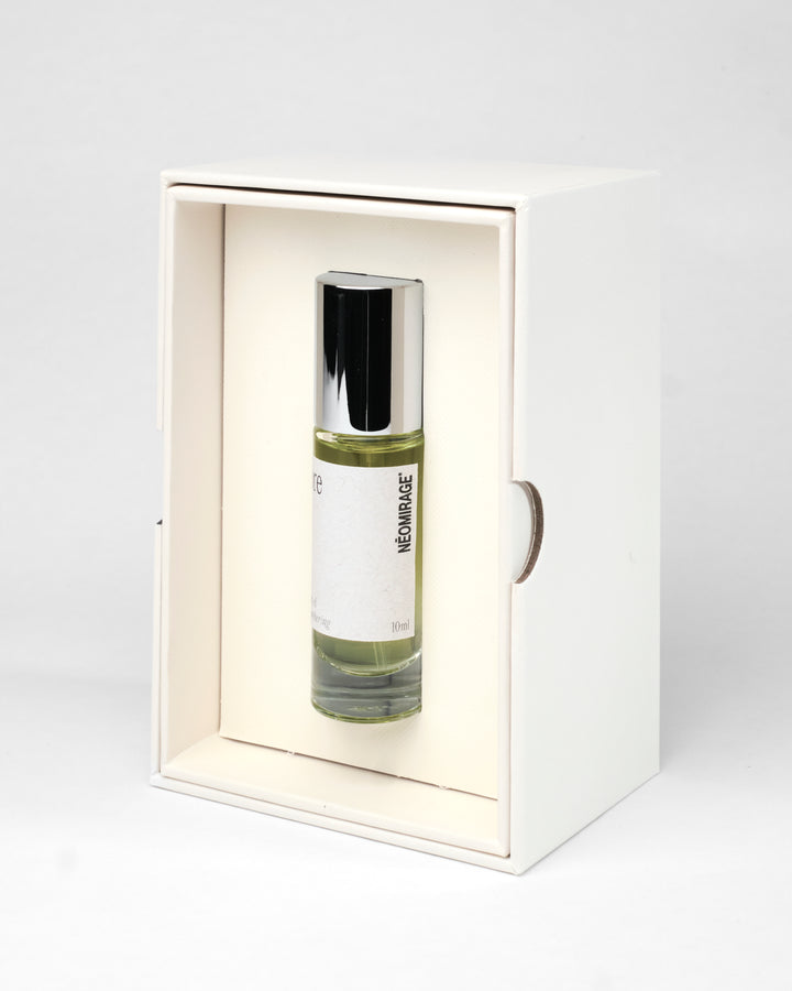 Perfume bottle and packaging labeled 'lore' by 'Neomirage' on a white background