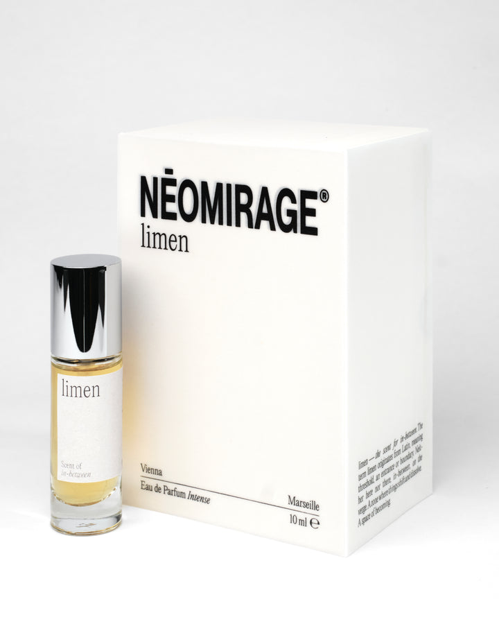 Néomirage limen perfume 10ml bottle and packaging on a white background
